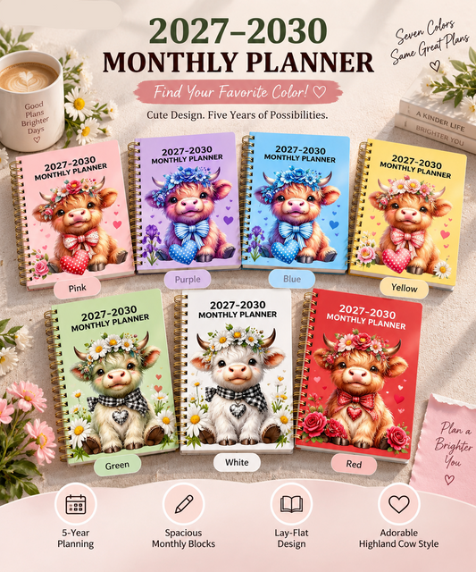 🏆Surprise Price: Only £8.99!!!🐮 2026–2030 Monthly Planner ✨ Cute Highland Cow 5-Year Calendar | Large Monthly Blocks for Long-Term Planning