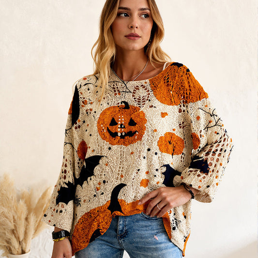 🎃Women's Halloween Loose Fit Batwing Knit Sweater🎁🧥